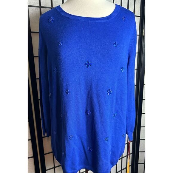 Ruby Red Cobalt Blue Sequin Adorned Sweater - Picture 1 of 7